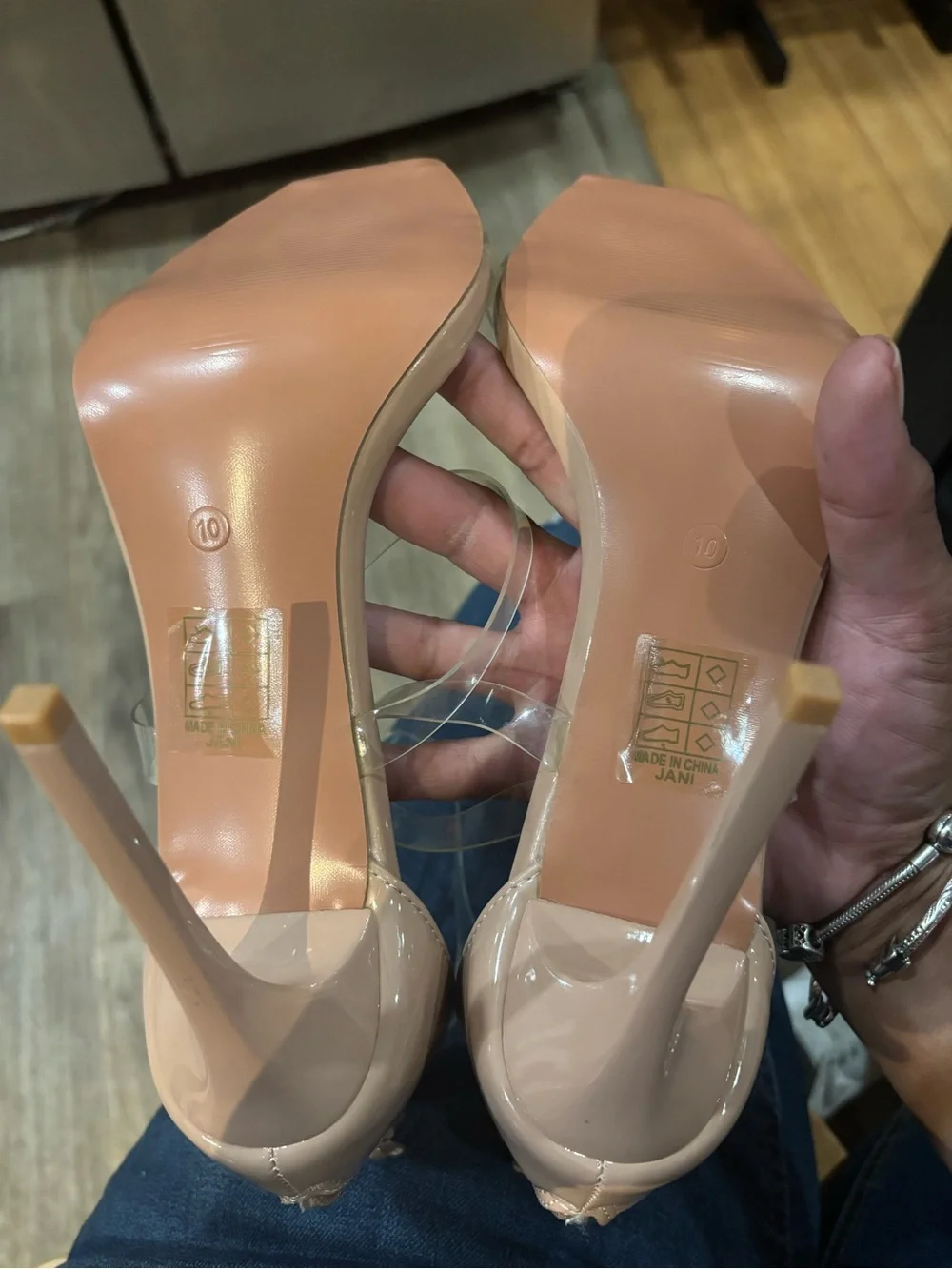 Nude Clear-Strap Women's Block Heel Sandals, New never worn